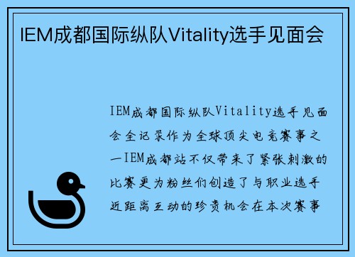 IEM成都国际纵队Vitality选手见面会